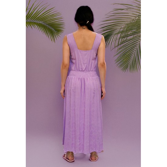 Vestido Midi Plano Estampa Lilás