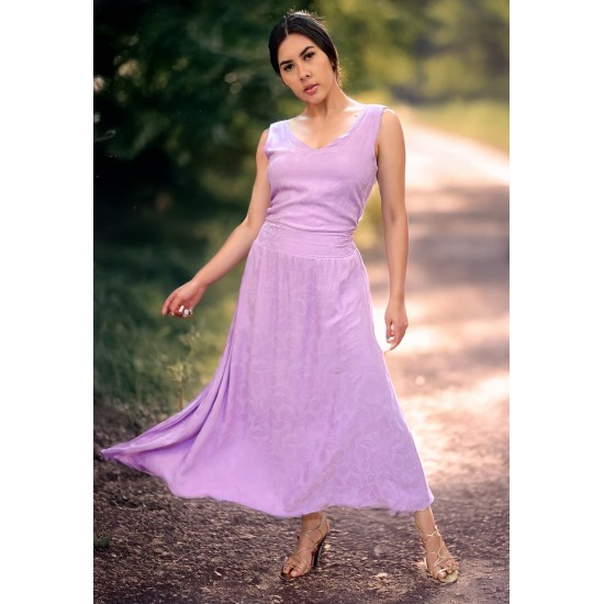 Vestido Midi Plano Estampa Lilás