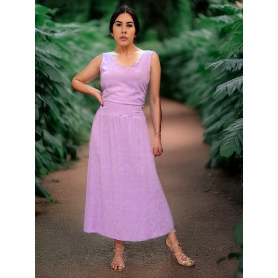 Vestido Midi Plano Estampa Lilás