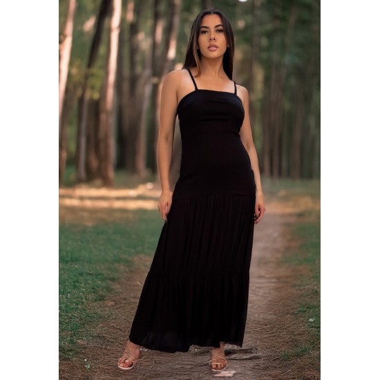 Vestido Longo Viscose Alça Fina Preto