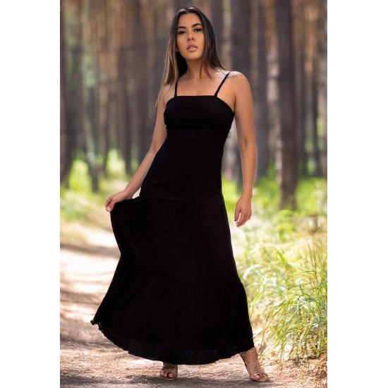 Vestido Longo Viscose Alça Fina Preto