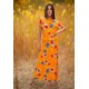 Vestido Longo Morcego Malha Estampa Laranja Floral