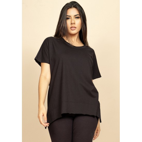 T-Shirt Ampla Algodão Orgânico Manga Curta Preta