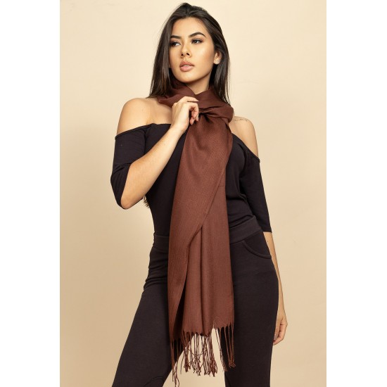 Echarpe Lenço Feminino Liso com Franja Liso Marrom