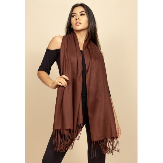 Echarpe Lenço Feminino Liso com Franja Liso Marrom