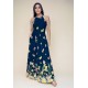 Vestido Longo Jennifer Malha Trapézio com Bolso Floresce Azul