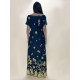 Vestido Longo Morcego Malha Floresce Azul