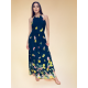 Vestido Longo Jennifer Malha Trapézio com Bolso Floresce Azul