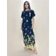 Vestido Longo Morcego Malha Floresce Azul