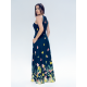 Vestido Longo Jennifer Malha Trapézio com Bolso Floresce Azul