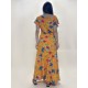 Vestido Longo Morcego Malha Estampa Laranja Floral