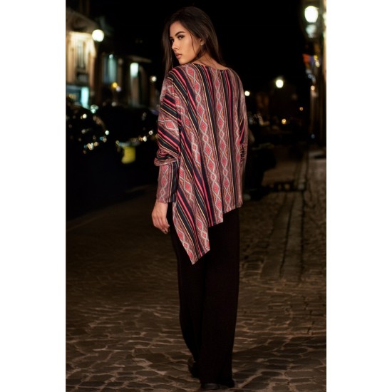 Blusa Ampla Boho Manga Longa Suede