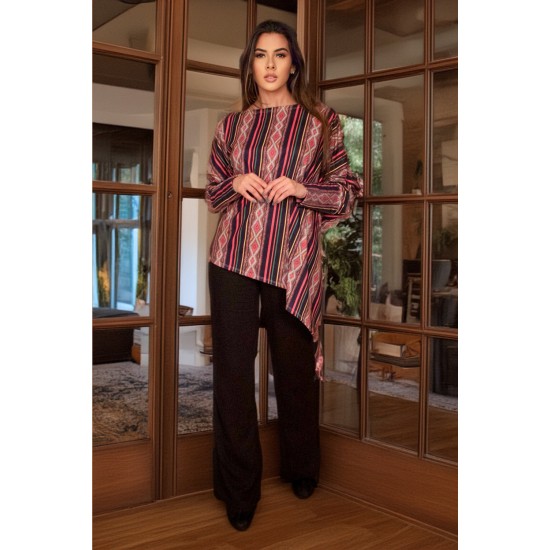 Blusa Ampla Boho Manga Longa Suede