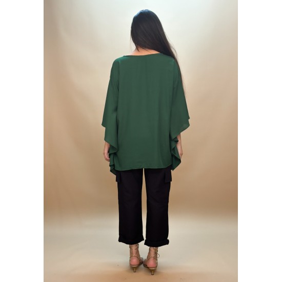 Blusa Poncho Baguari Amplo Estampa Verde Musgo