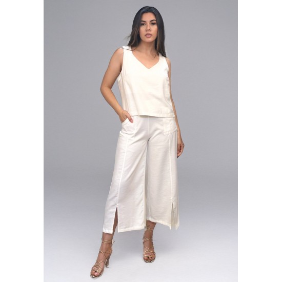 Calça Plana Pantacourt Branca