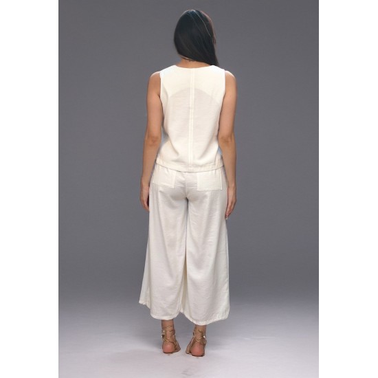 Calça Plana Pantacourt Branca