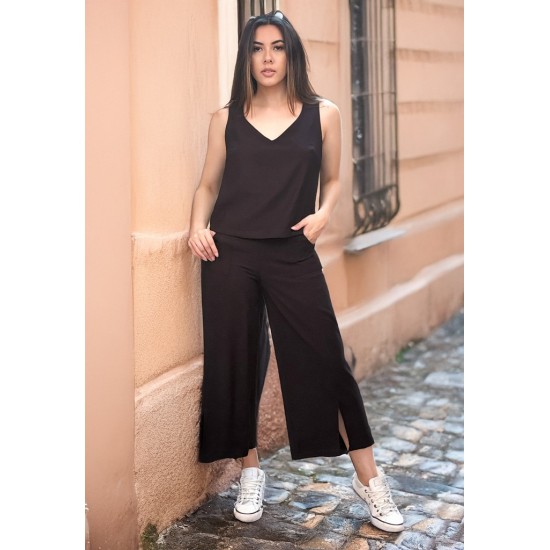 Calça Plana Pantacourt Preta