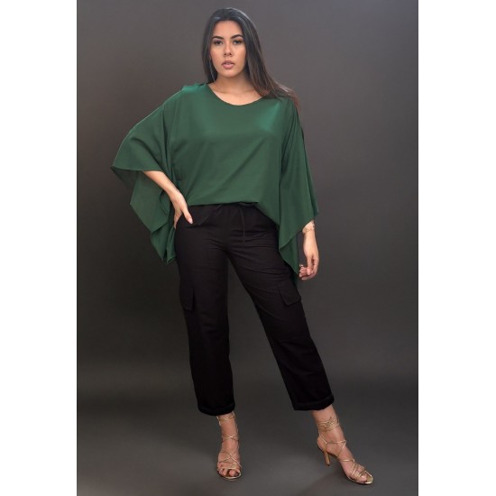 Blusa Poncho Baguari Amplo Estampa Verde Musgo