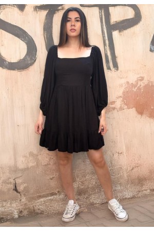 Vestido Curto Plano Estampa Preto