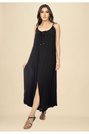 Vestido Longo Caçuá Viscose Alça Fina Preto