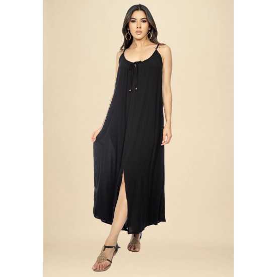 Vestido Longo Caçuá Viscose Alça Fina Preto