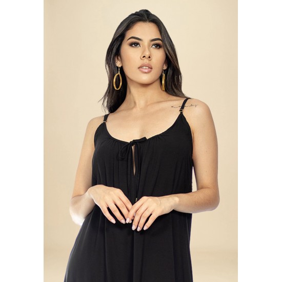 Vestido Longo Caçuá Viscose Alça Fina Preto