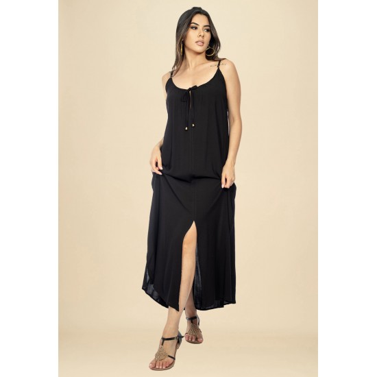 Vestido Longo Caçuá Viscose Alça Fina Preto