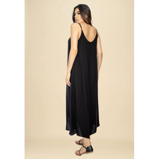 Vestido Longo Caçuá Viscose Alça Fina Preto