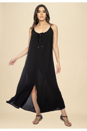 Vestido Longo Caçuá Viscose Alça Fina Preto
