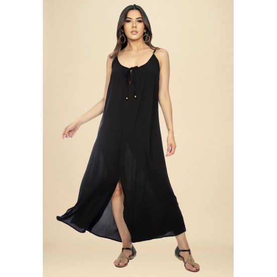 Vestido Longo Caçuá Viscose Alça Fina Preto