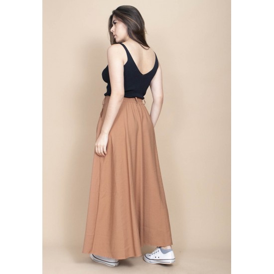 Saia Midi com Zíper Caramelo