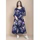 Vestido Longo Plano com Manga e Camadas Estampa Festa das Flores Azul