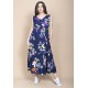 Vestido Regata Longo Peri Viscose Camadas Estampa Festa das Flores Azul