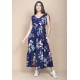 Vestido Regata Longo Peri Viscose Camadas Estampa Festa das Flores Azul