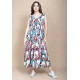 Vestido Regata Longo Peri Viscose Camadas Estampa Floresce