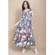 Vestido Regata Longo Peri Viscose Camadas Estampa Floresce