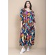Vestido Longo Plano com Manga e Camadas Estampa Aurora Urbana