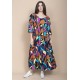 Vestido Longo Plano com Manga e Camadas Estampa Aurora Urbana