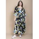 Vestido Longo Plano com Manga e Camadas Estampa Jardim Noturno