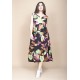 Vestido Regata Longo Peri Viscose Camadas Estampa Noite Botânica