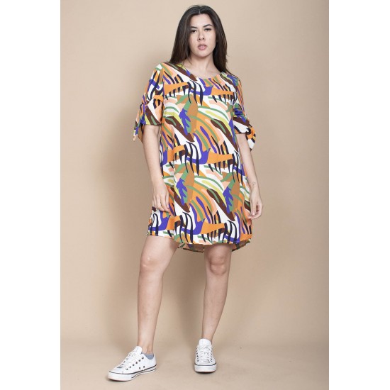 Vestido Curto Plano Estampa Cores Vibrantes