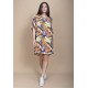 Vestido Curto Plano Estampa Cores Vibrantes