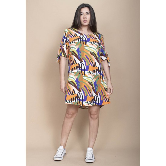Vestido Curto Plano Estampa Cores Vibrantes