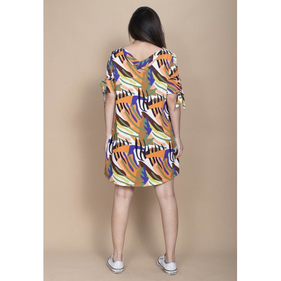 Vestido Curto Plano Estampa Cores Vibrantes