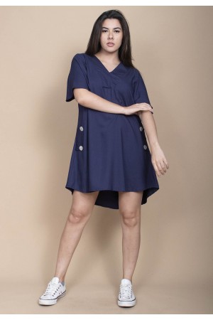 Vestido Curto Pataxô Viscose Mullet Decote V Azul Marinho