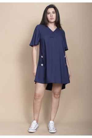 Vestido Curto Pataxô Viscose Mullet Decote V Azul Marinho