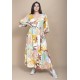 Vestido Longo Plano com Manga e Camadas Estampa Aurora Suave