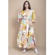 Vestido Longo Plano com Manga e Camadas Estampa Aurora Suave