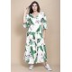 Vestido Longo Plano com Manga e Camadas Estampa Folhagem Poética
