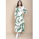 Vestido Longo Plano com Manga e Camadas Estampa Folhagem Poética